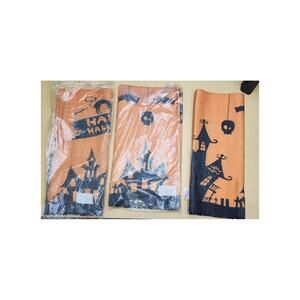 Happy Halloween Rug Black Orange 21" x 34" Cats Tower Cemetery SET OF THREE 3!